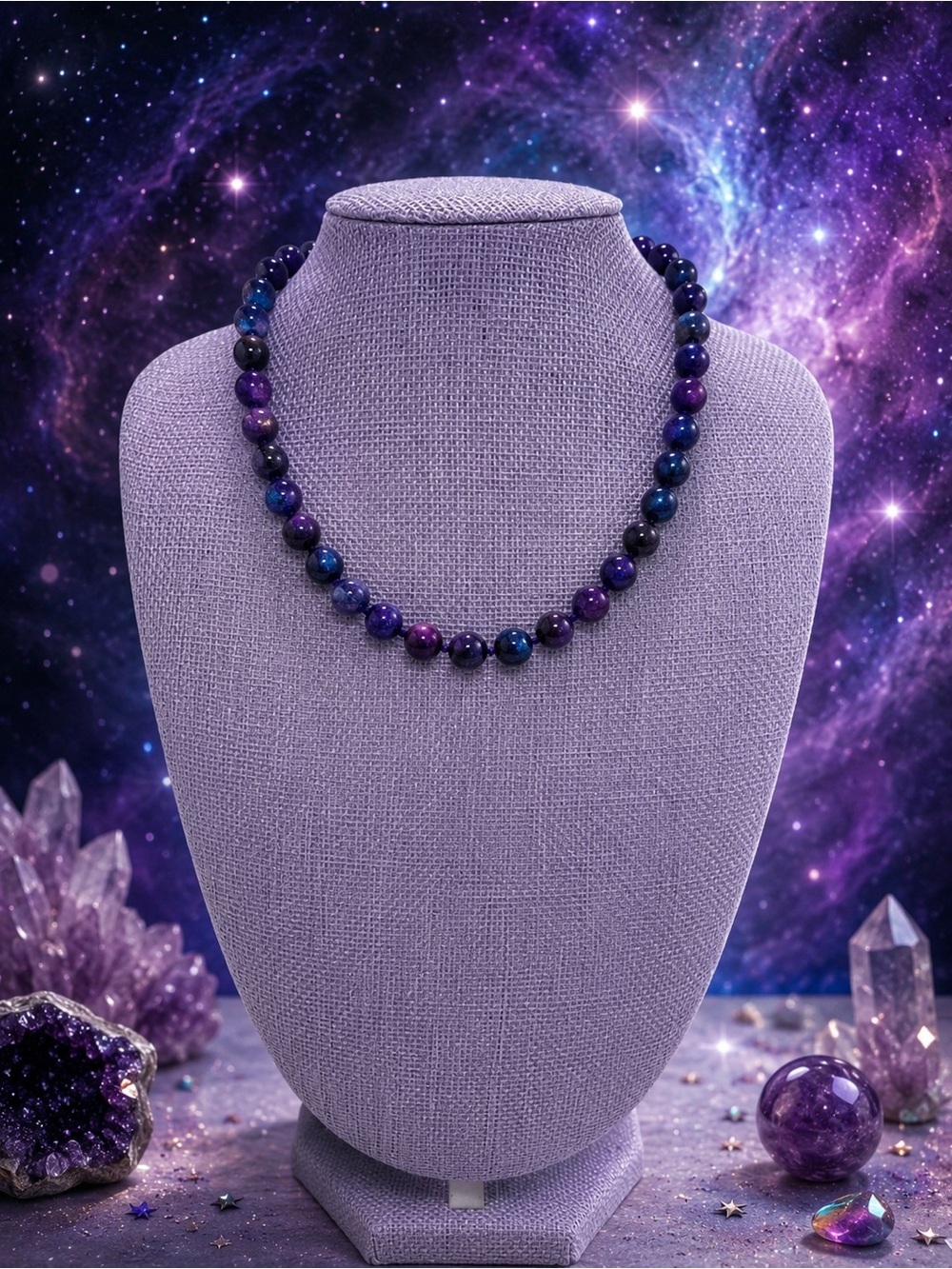 Artisan made Hand Knotted Galaxy Tigers Eye Gemstone Necklace